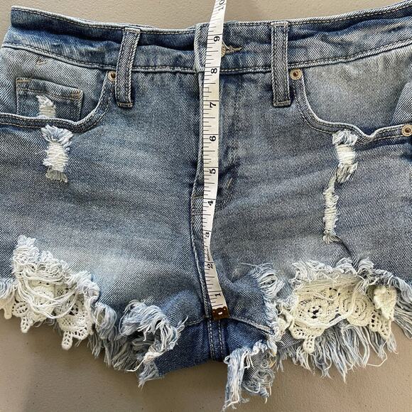 Mossimo Jean Denim Super Shorts Cut Offs 0 25 Distressed Exposed‎ Pocket - Picture 8 of 9